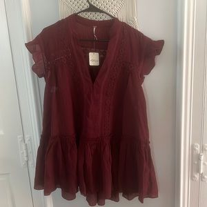 Free People Maroon Flowy Top